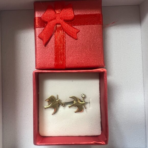Vintage 14K Gold Bird Earrings w/ Diamond / czAccent 585 Marked Studs back Read! - Picture 3 of 10